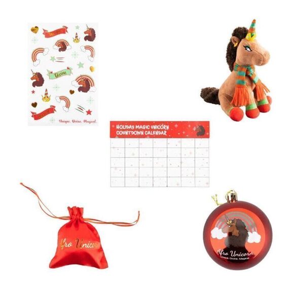 Afro Unicorn Holiday Plush Set – Stuffed Unicorn Toy Christmas 4-Piece Gift Set - Picture 3 of 16